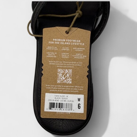 OluKai Tiare Slide Women’s Leather Sandals Black/Black Sz 6 NWT No Box - Picture 10 of 10
